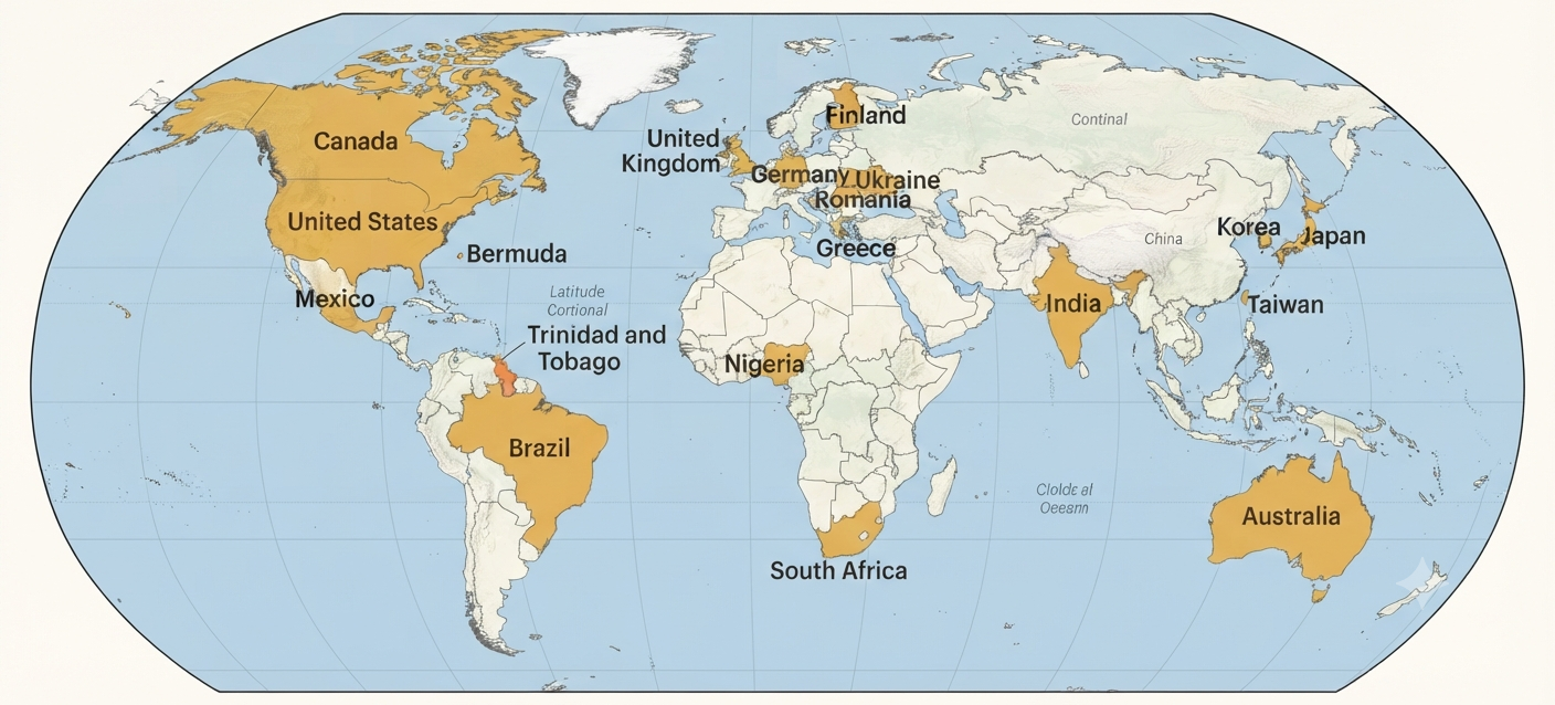 World map showing countries where transformative emotional intelligence has been applied